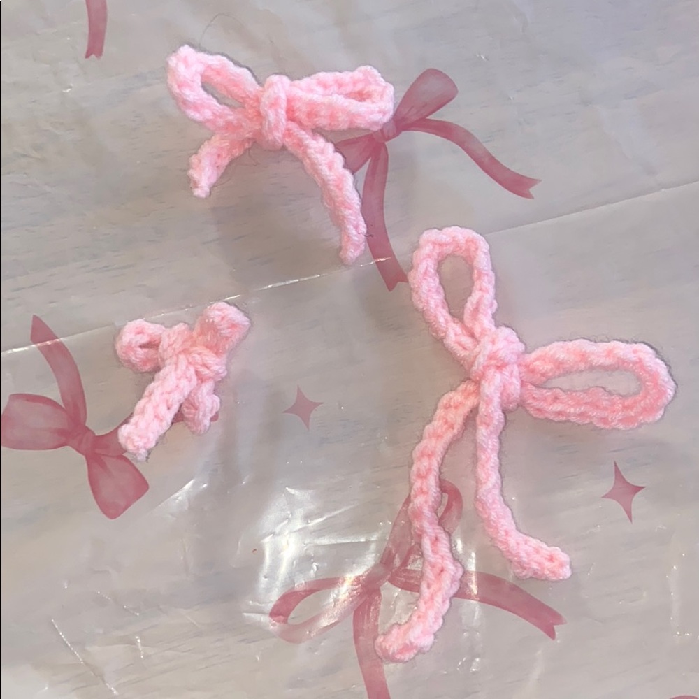 Pink Knitted Hair Bows for Kids